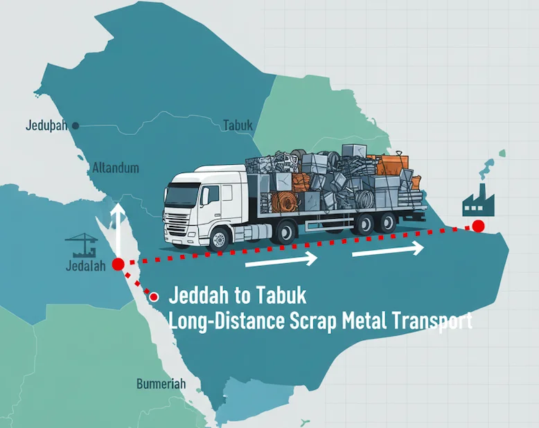 خريطة توضح نقل السكراب من جدة إلى تبوك.